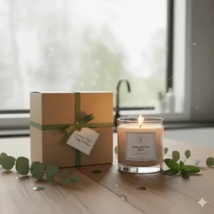 A beautifully wrapped eucalyptus mint candle gift set, a popular choice for Canadian holidays and birthdays.