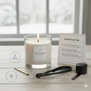 Safety and care guide for sea salt and driftwood candles to maximize burn time and scent throw.