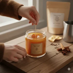 Hand-poured soy apple cider candle with a cotton wick, perfect for creating a warm autumn ambiance in Canada.