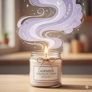Stylized illustration of scent clouds rising from lavender candles for sleep, promoting deep relaxation and rest.