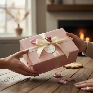 A hand-drawn illustration of a gift-wrapped rose scented candle, perfect for Motherβs Day or anniversaries in Canada.
