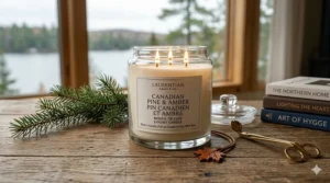 Elegant candle packaging with bilingual English and French labels, highlighting premium Canadian brand standards.