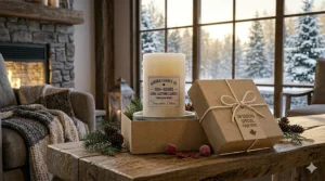 A beautifully wrapped Canadian-made gift box featuring long lasting candles (100+ hours) with a bilingual tag; un cadeau spécial pour vous.