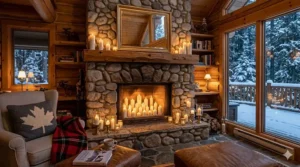 Minimalist Vancouver condo fireplace decorated with smokeless candles for a clean, lung-friendly ambiance.