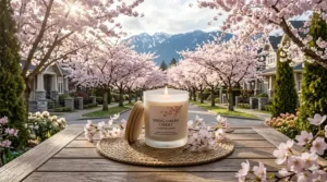Hand-drawn illustration of cherry blossom candles inspired by the Vancouver Cherry Blossom Festival.