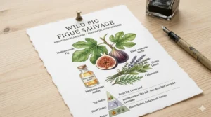 A premium wild fig candle Mediterranean scent burning in a cozy Canadian living room with winter scenery in the background.