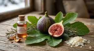 A Mediterranean wild fig candle with bilingual English and French "Figue Sauvage" labeling for the Canadian market.