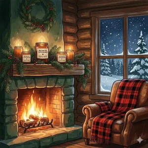An illustration of a soy Christmas tree scented candle inspired by the Canadian Balsam Fir.