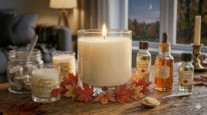 Close-up illustration of a candle label featuring "Maple / Érable" text, highlighting bilingual Canadian packaging standards.