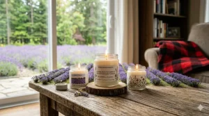 Illustration of a gift box containing a variety of floral scented candles, ideal for Canadian Mother’s Day or housewarming gifts.