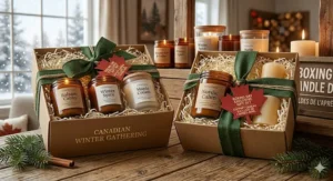 A collection of winter-themed candle gift sets perfect for post-holiday shopping and Canadian Boxing Week discounts.