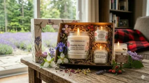 Artistic illustration of wildflower floral scented candles inspired by the natural flora of the Canadian Prairies.