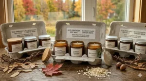 Sustainable soy wax fall candle gift sets in recyclable glass jars, popular for eco-conscious Canadian shoppers.