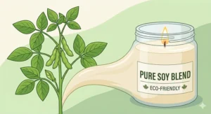 Artisan illustration showing the hand-pouring process of making local soy blend candles in Canada.