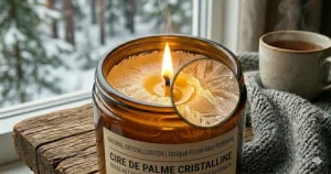 Illustration of an artisan hand-pouring sustainable palm wax candles in a Canadian eco-boutique studio.