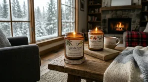 An infographic showing the clean slow burn time advantage of sustainable coconut wax candles compared to traditional paraffin wax.
