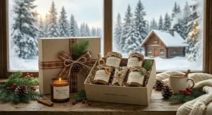 Eco-friendly vegan soy wax Christmas candle gift sets made with sustainable ingredients and recyclable packaging.