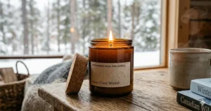 Illustration of sustainably sourced palm wax flakes and organic cotton wicks used to create eco-friendly candles for Canadian consumers.