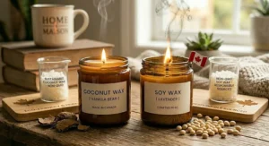 Visual comparison of soot levels in coconut wax vs soy wax candles for a healthier indoor environment.