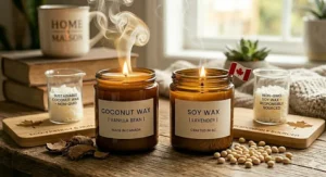 Illustration representing the superior, consistent scent throw of coconut wax compared to soy wax.