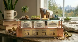 Summary chart comparing the benefits of coconut wax vs soy wax candles for conscious consumers.