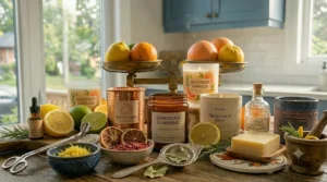 Sustainable soy wax citrus kitchen candle with clean burn.