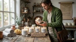 Eucalyptus-scented candles, perfect for spa-like bathroom vibes.