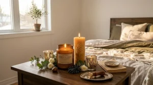 Luxury candle set creating romantic ambiance / Ensemble de bougies de luxe créant une ambiance romantique