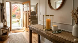 Minimalist decor featuring welcoming candles for entryway.