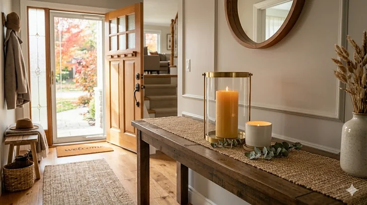 Minimalist decor featuring welcoming candles for entryway.
