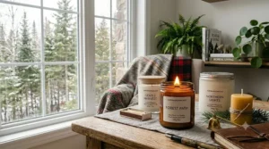 Alt text for image 4: A soothing aromatherapy candle placed on a yoga mat to promote relaxation and mental well-being.