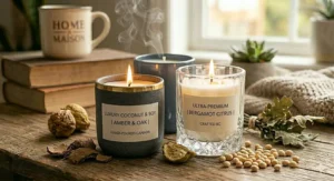 A luxury candle display highlighting the high-quality, long-lasting appeal of coconut wax candles.
