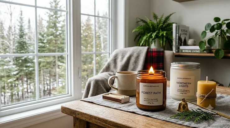 Alt text for image 1: Hand-poured non-toxic soy candles in elegant glass jars, perfect for a clean, cozy Canadian home. non-toxic candles