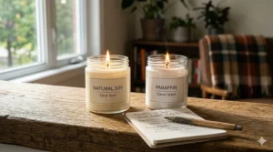 Clean burning soy wax candle vs black soot paraffin wax candle