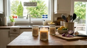 Soy wax candle neutralizing cooking odors / Bougie en cire de soya neutralisant les odeurs de cuisson