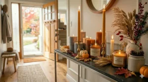 Elegant tall taper welcoming candles for entryway.