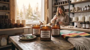Bilingual English and French product label on eco-friendly candles sold in Canada.