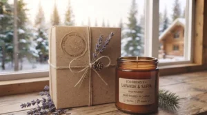 Sustainable gift-wrapped box featuring premium Canadian eco-friendly candles.