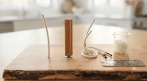 Vector illustration comparing smoky traditional wicks to clean-burning, lead-free cotton and wood wicks designed for sensitive airways.