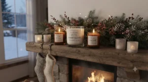 Long lasting candles for winter evening home decor. / Bougies longue durée pour la décoration intérieure en soirée d'hiver.