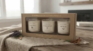 Gift set of long lasting scented candles for home. / Ensemble-cadeau de bougies parfumées longue durée pour la maison.