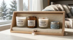 Phthalate-free luxury candle gift set for sustainable gifting. (Coffret cadeau de bougies de luxe sans phtalates pour un cadeau durable.)