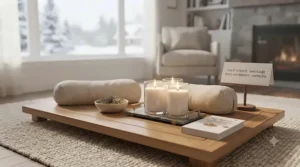 Peaceful yoga and spa setup illuminated by soothing, flicker-free smokeless candles for ultimate relaxation.