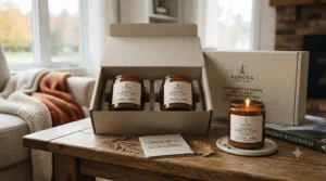 Sustainable, recyclable packaging for organic soy candles.