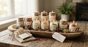 Botanical-infused small candles for gifts, showcasing natural floral designs for Canadian nature lovers.