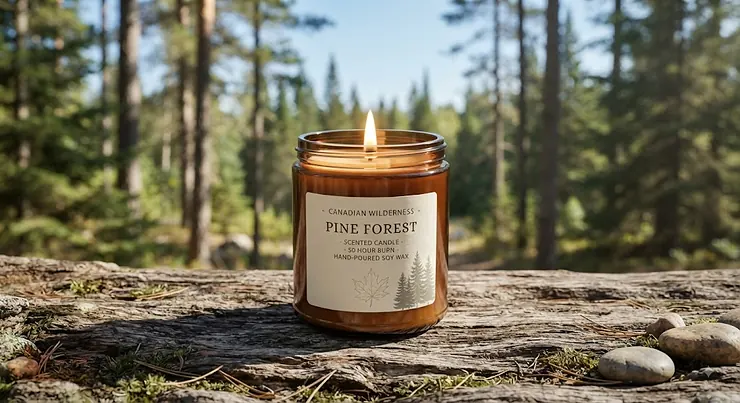 Hand-poured Canadian soy candle designed for a long-lasting 50-hour burn time on a rustic wooden table. candles that burn 50 hours