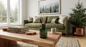 Cedarwood scented reed diffuser for living room decor, bringing the refreshing aroma of the Canadian boreal forest into your home.