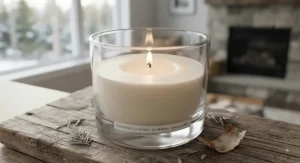 Detailed macro shot of clean-burning soy wax, highlighting the high-performance quality of candles that last a month in Canada.