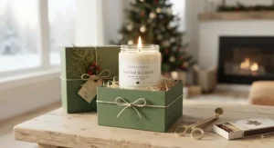 Warm and inviting winter candle with a 50-hour burn, perfect for staying cozy during chilly Canadian winters.