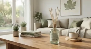 Sustainable and eco-friendly scented reed diffuser for living room use, made with high-quality ingredients for health-conscious Canadian homes.